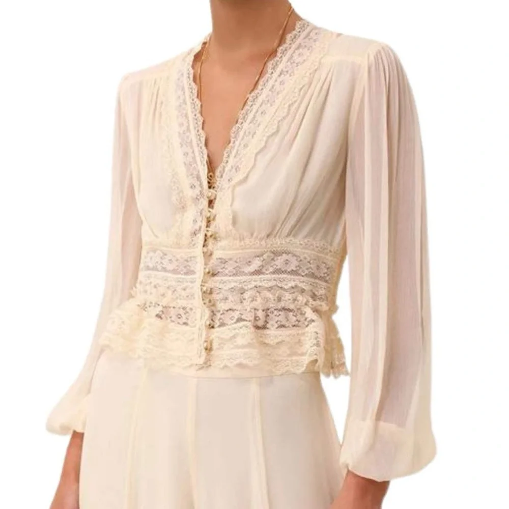 Zimmermann Natura V Neck Button Bodice Blouse - Picture 4 of 8